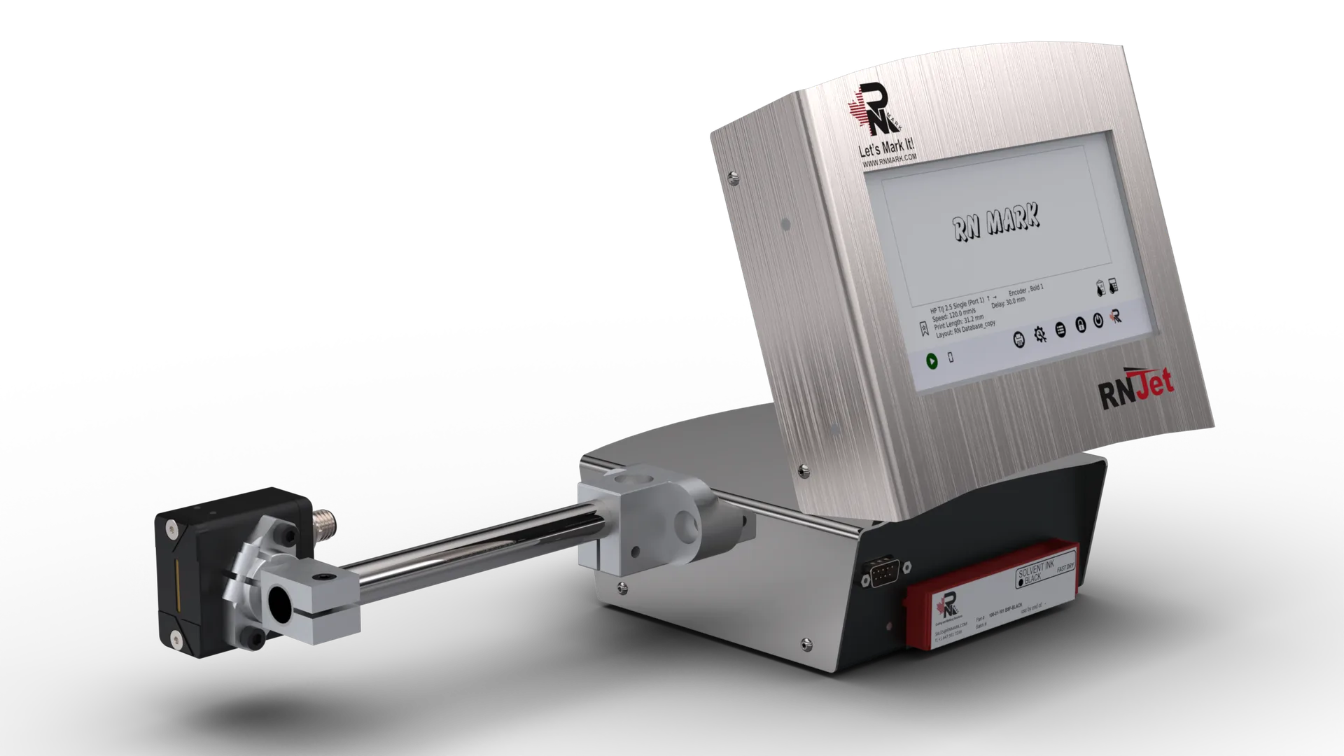 RNJet 100 — Одна piezo DOD-головка, картридж; до 18 мм, до 60 м/мин (100 dpi) — по RN Mark.